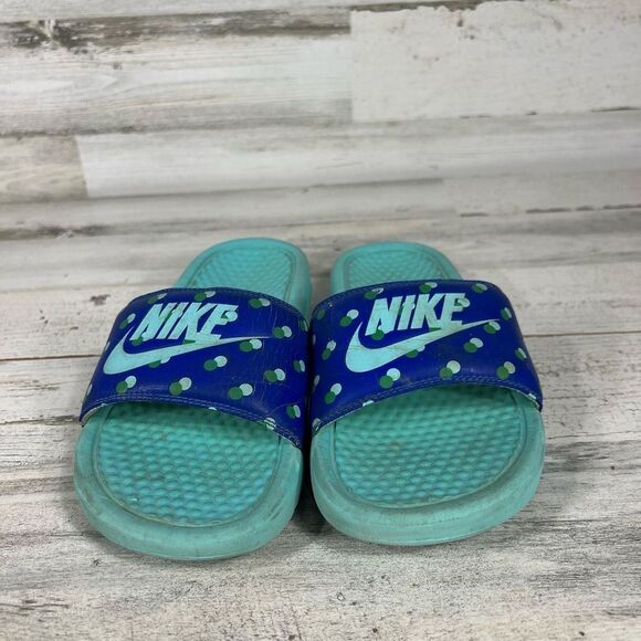 Nike Benassi JDI Slides Women's Slip On Sandals Blue Aqua Polka Dot House Size 7 - Picture 4 of 7